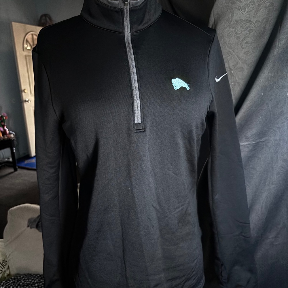 Nike Golf Womens Dri-FIT 1/4 Zip Pullover Black Buffalo Logo Size S Small